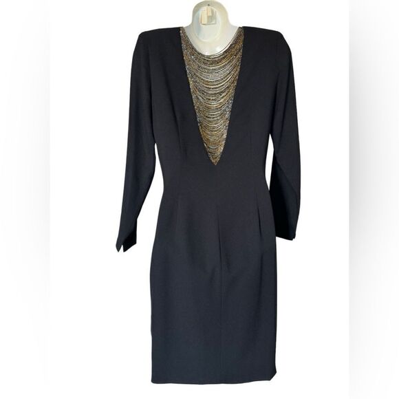 Vintage Morton Myles for Neiman Marcus Black Wrap Beaded Back Dress - Picture 9 of 14